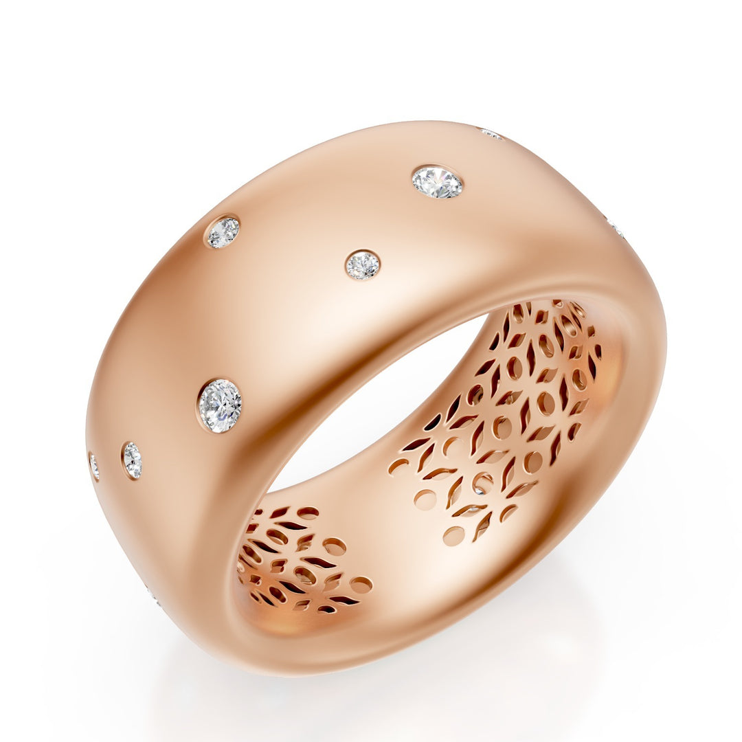 Golay 18k Gold Wide Band Ring with Scattered Diamonds, Satin Pink, Size 14 GAN021O3DIS-14
