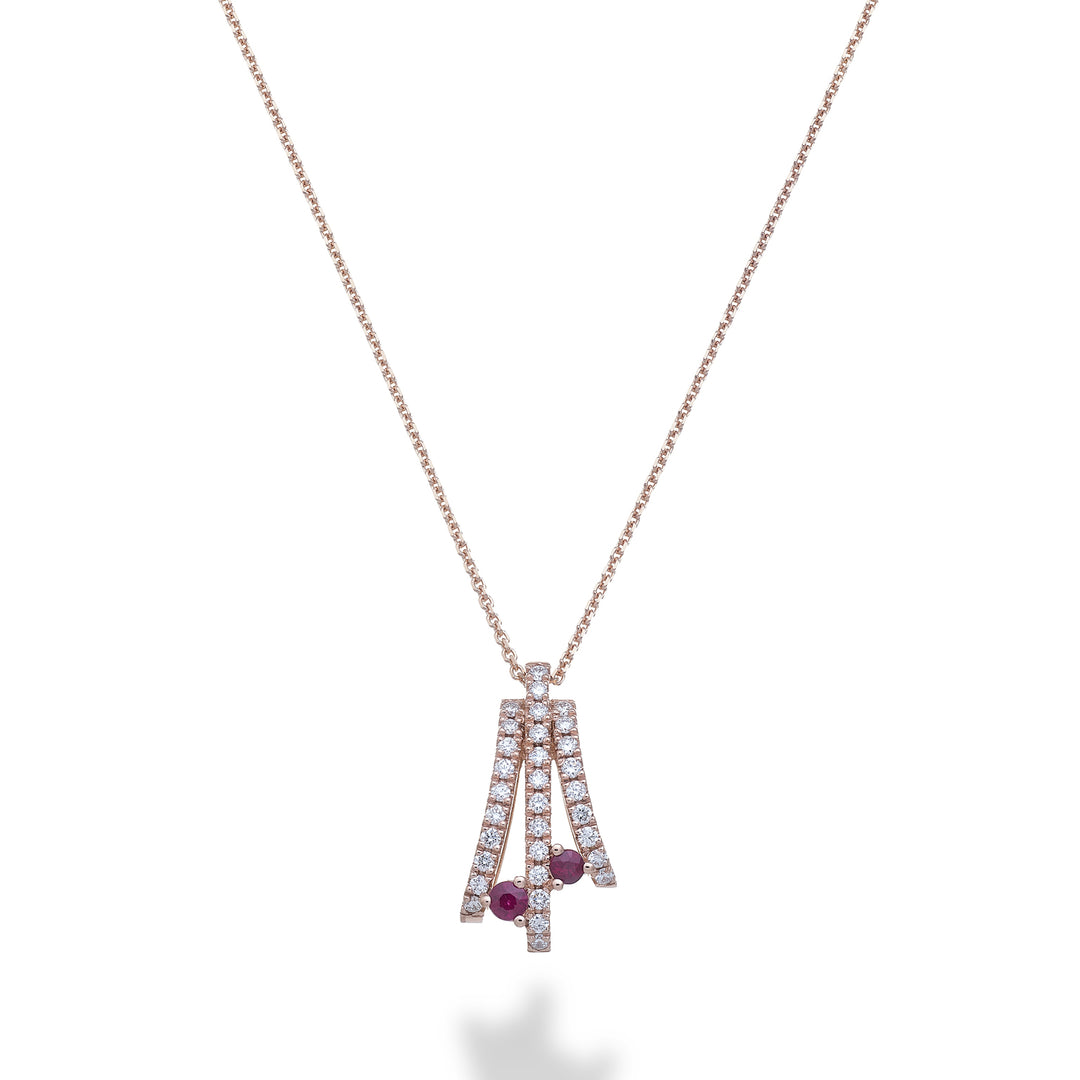 Dreireihige Golay-Diamantkette mit zwei tangentialen Rubinen GMF779DRUR-25335110175