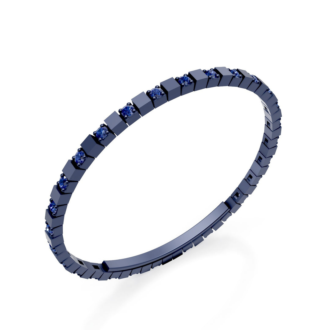 X-Diamond-Tennisarmband aus blauem Titan mit Saphiren, abwechselnd mit Butterfly-Verschluss, 18,5 cm, dritte Größe LXDBRT013ALZABL-185