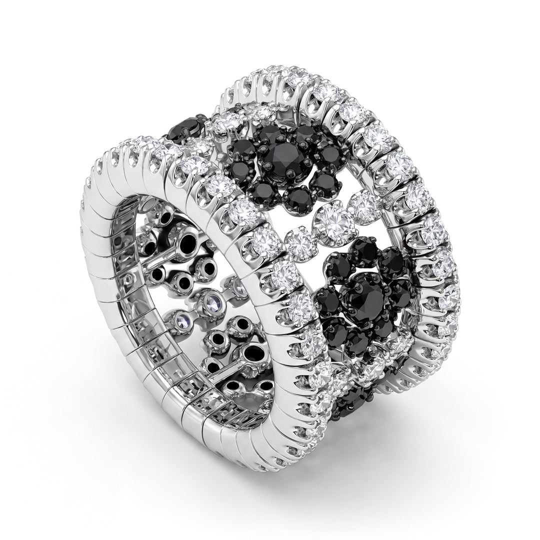 Golay elastic band ring with white and black diamonds ATE012DBKB-26146110067