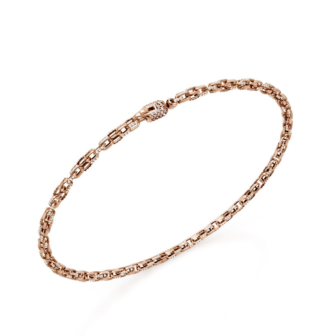 Golay vierkante armband met zachte schakels, van 18kt roségoud, bezet met diamanten en geplaveide karabijnsluiting, 18 cm GBR002O3DIBI-180