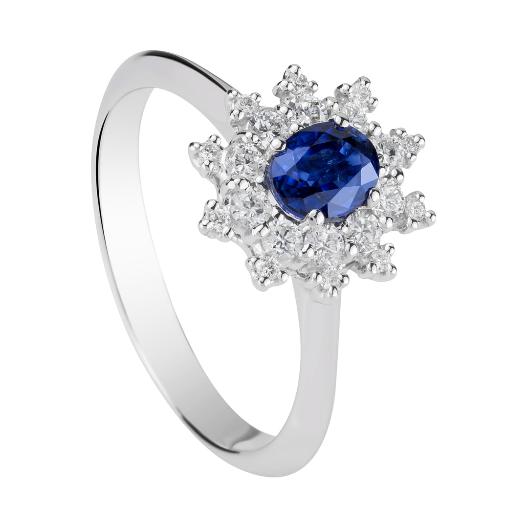 Golay 5x4 Saphir-Gänseblümchenring mit Diamantkontur ACL070DIZB-18075110277