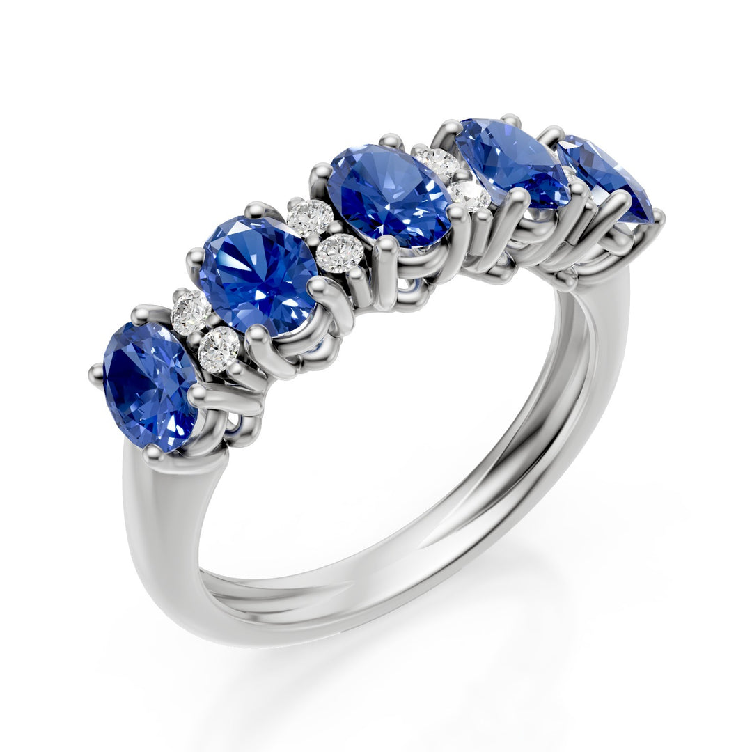Bague demi-anneau Golay avec 5x4 saphirs et diamants en or blanc AFMG733DIZB54B-26042110158