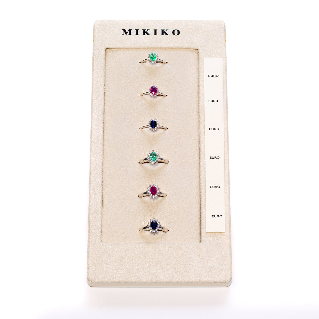 Mikiko pakket een 5093 + een 5141 9kt ovale 6x4 saffier, robijn en smaragd tr. M.LIGHTBOX.22-T9K