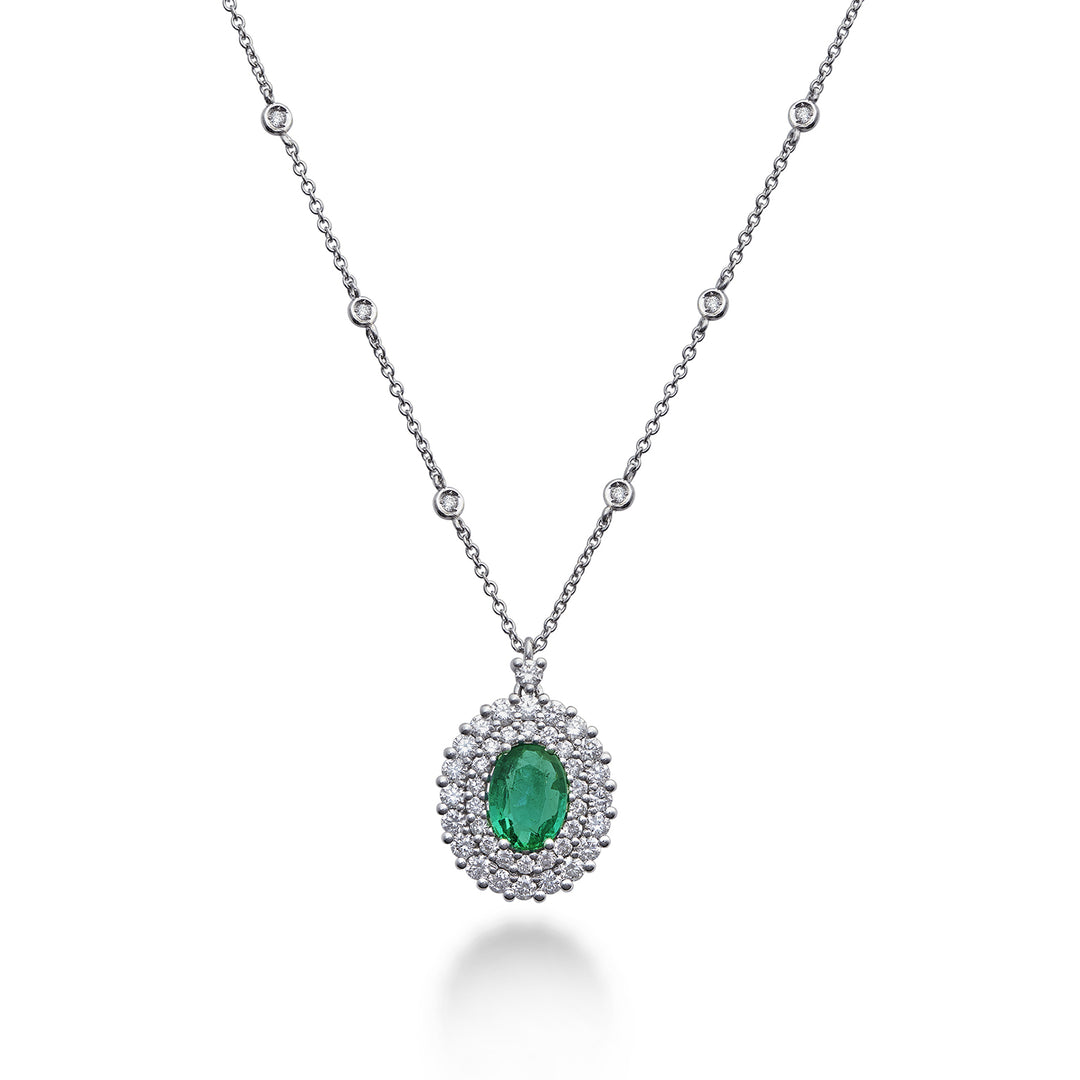 Golay oval emerald necklace 7x5 with double contour PCL128DISM57-22129110067
