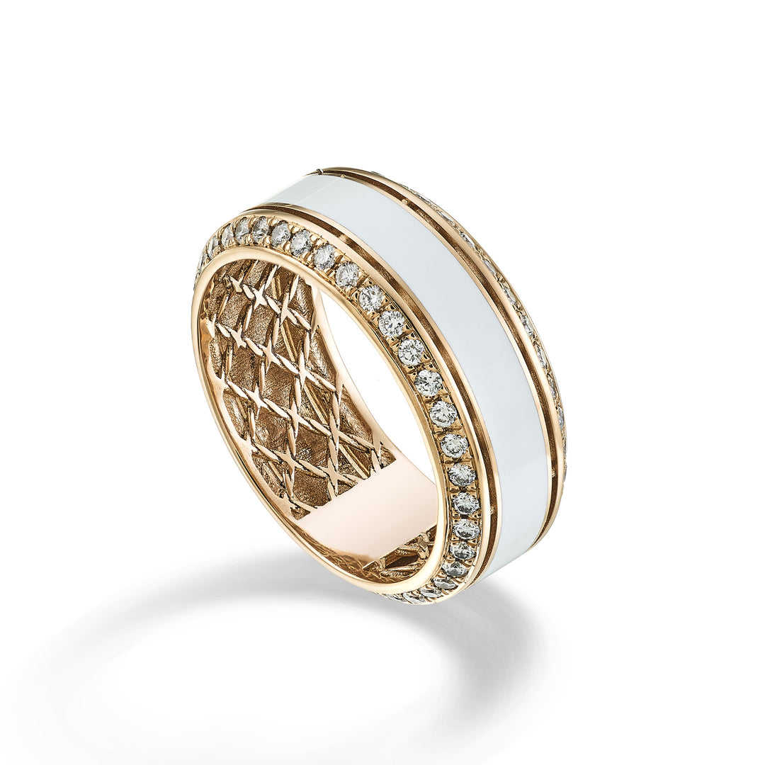 Golay lichtkubusring 8mm rond wit emaille en diam ACUBET001DIWH-23277110066