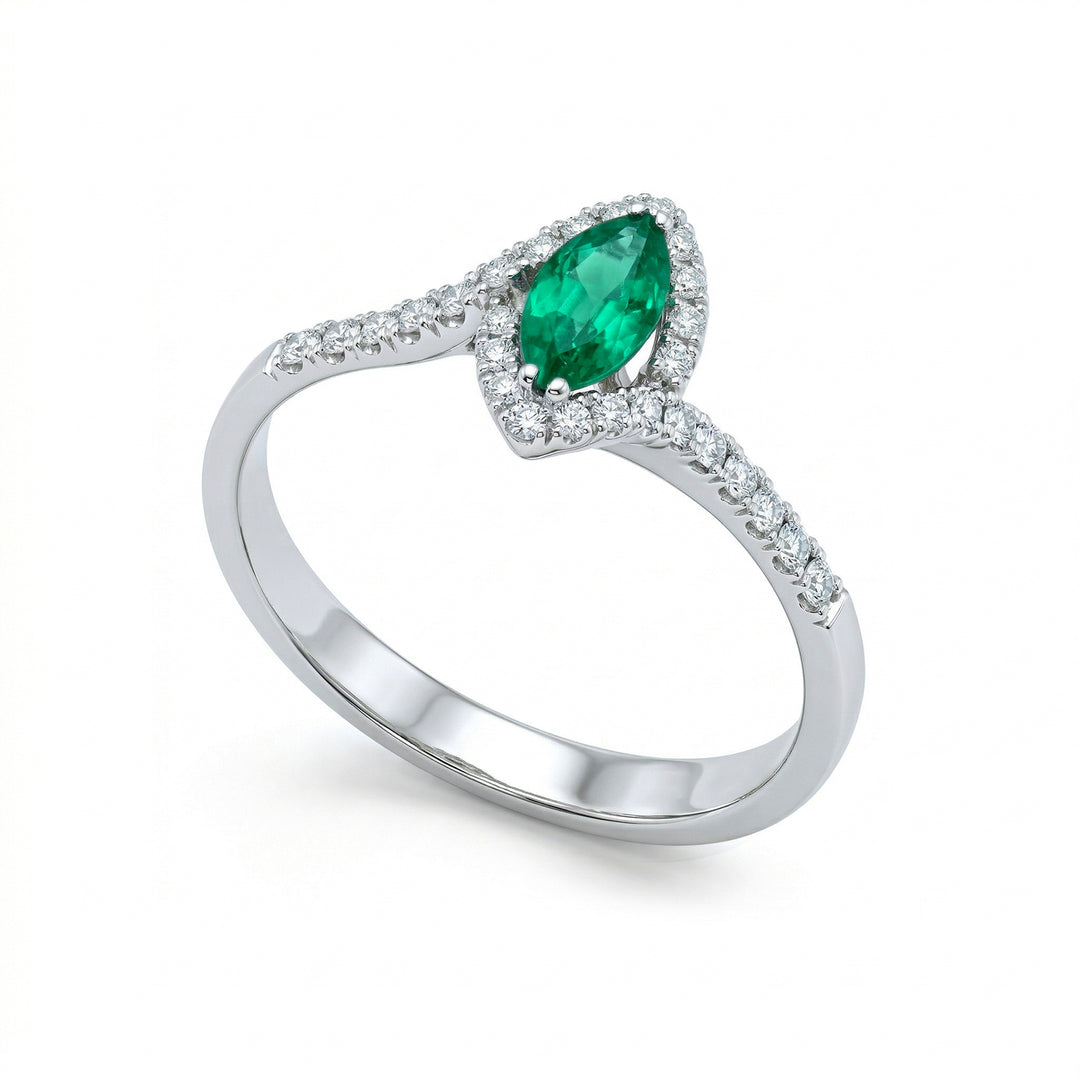 Bague émeraude marquise Golay 8x4 et diamants contour ACLC030WDISM-22210110008