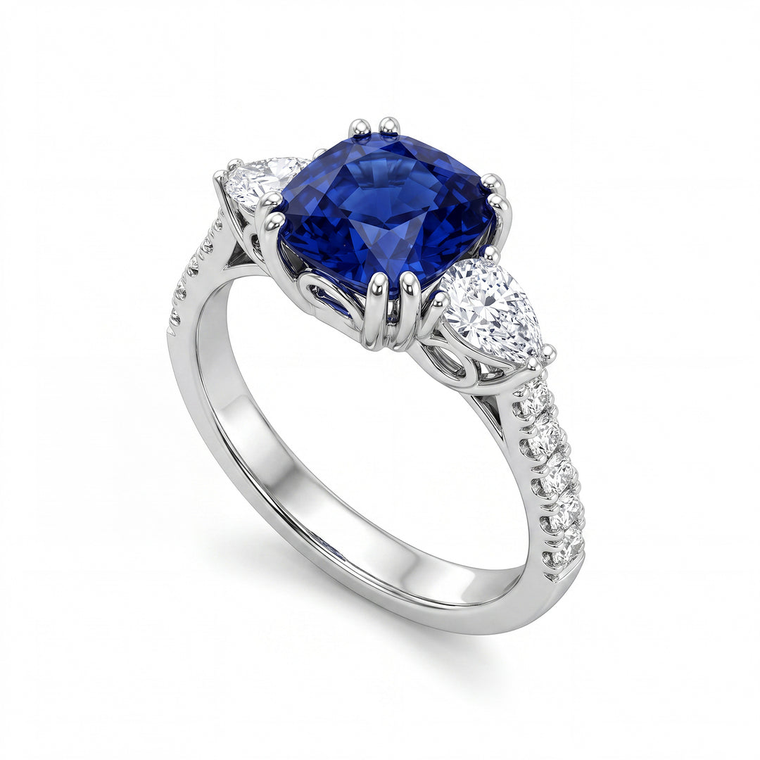 Golay cushion sapphire ring 8x7 and diam. side drops ACL610DZB-24358110013