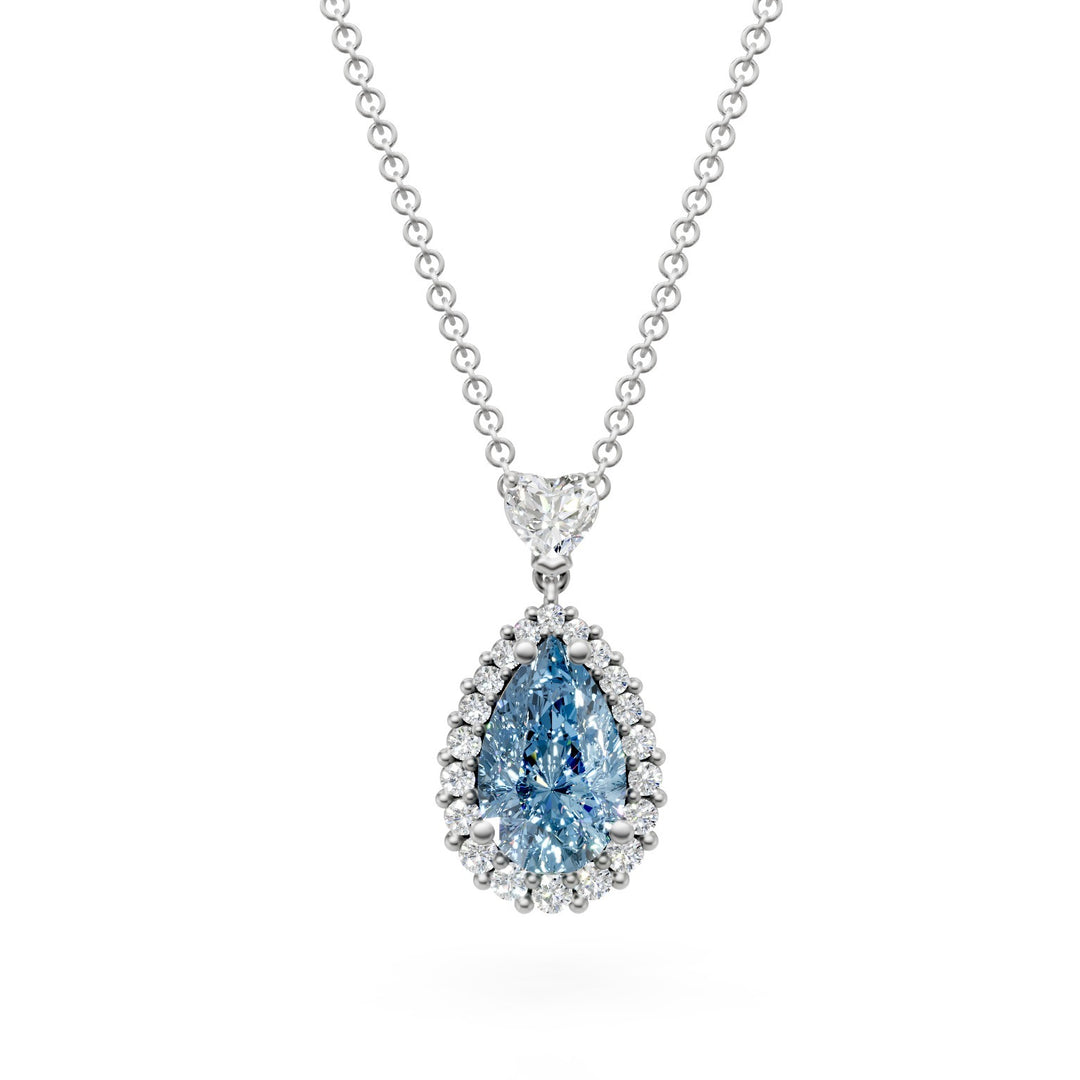 X-Diamond cl 18kt lab g.d. totaal 2,05 ct, druppel 1,53 ct fancy blue vs2, met omtrek en tegenschakel met hart 0,52 ct in totaal LXDGPU065O4GOBL205