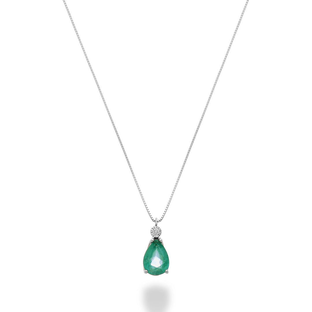 Nihama cl 18k smaragd n. 7x5 druppel met diamant ND5194O4SMN065