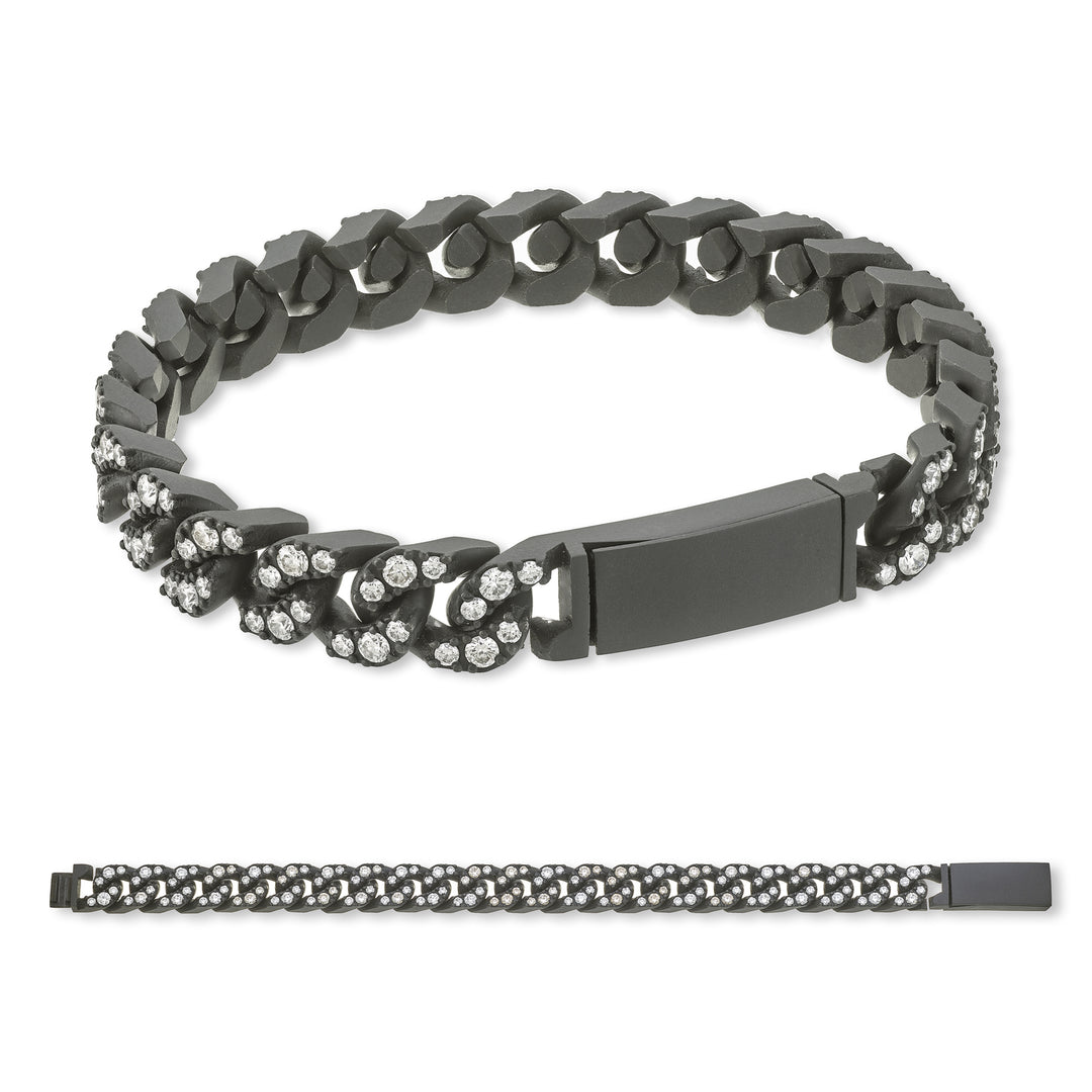 X-Diamond groumette armband 22 grote zwarte titanium schakels allemaal verzonken + ch inc. 20 cm LXDBRG004DI0NE-200