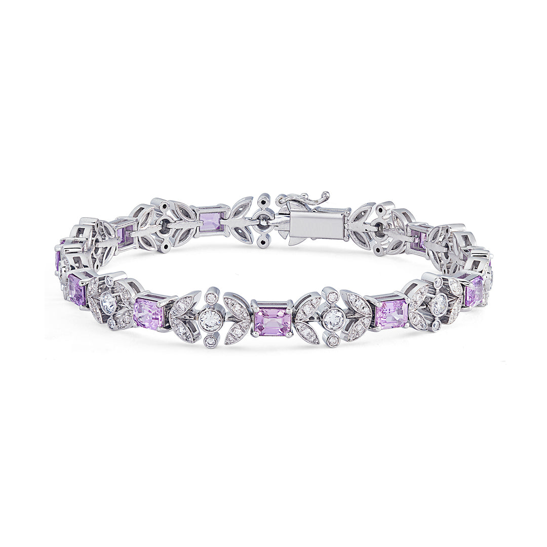 World Diamond Group armband met bloemen, witte diamanten en roze saffieren BFIORI001DZP-21342110044
