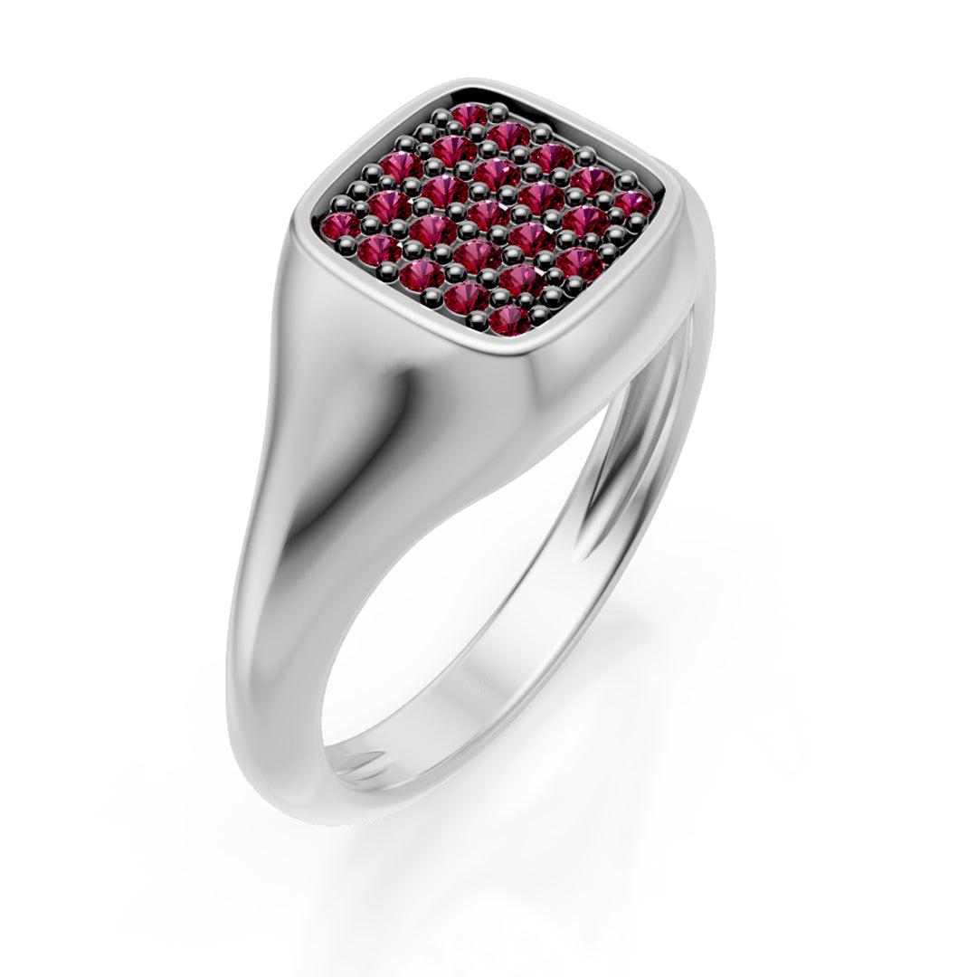 Bague rose carrée World Diamond Group taille 10, rubis en or blanc ACH003RUB