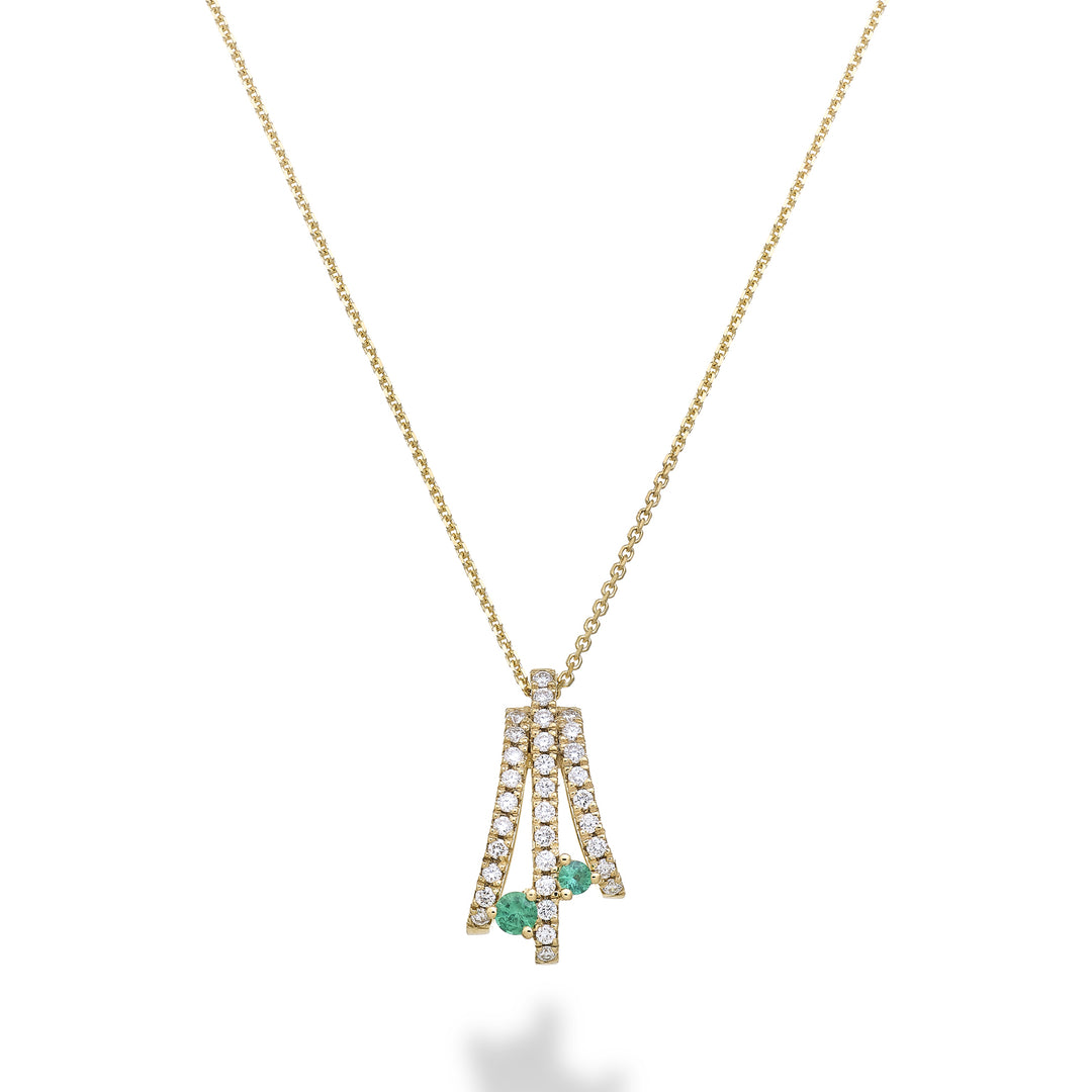 Collier Golay avec trois rangées de diamants et deux émeraudes tangentes GMF779DSMG-25335110176