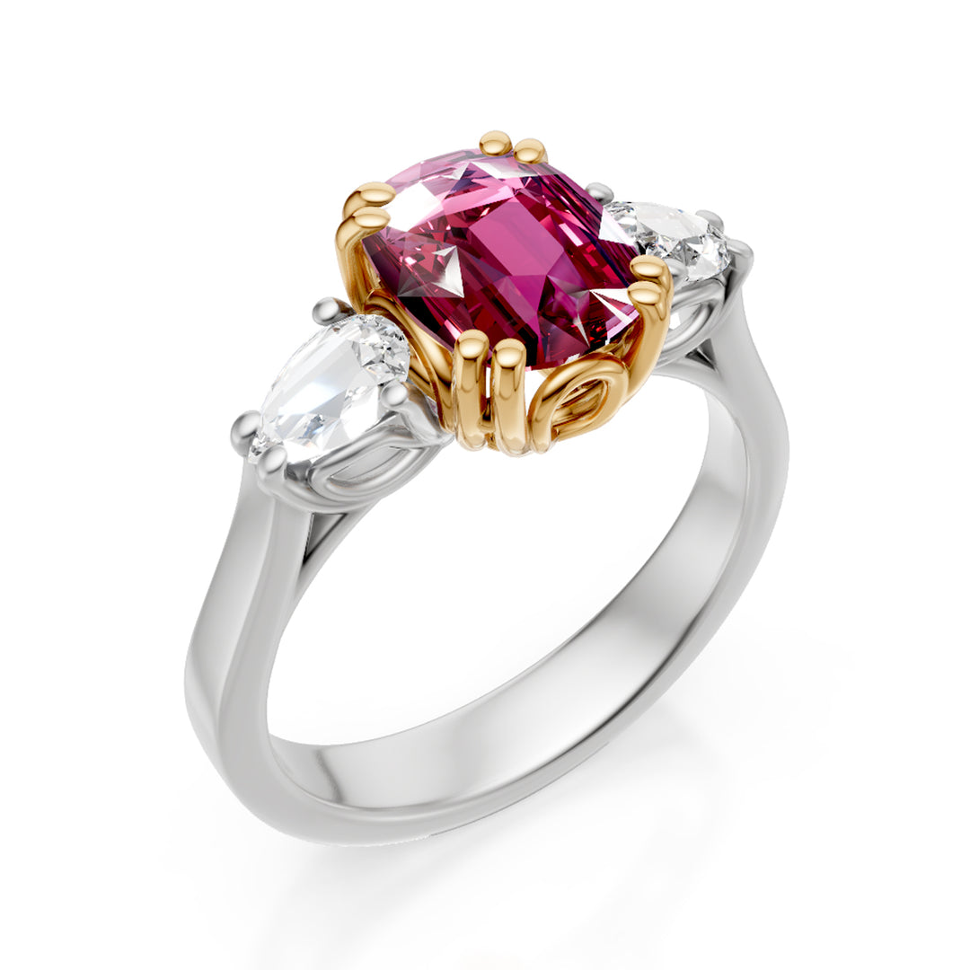Golay 8x6 cushion ruby ring and lateral drops APU500DRU-24319110099
