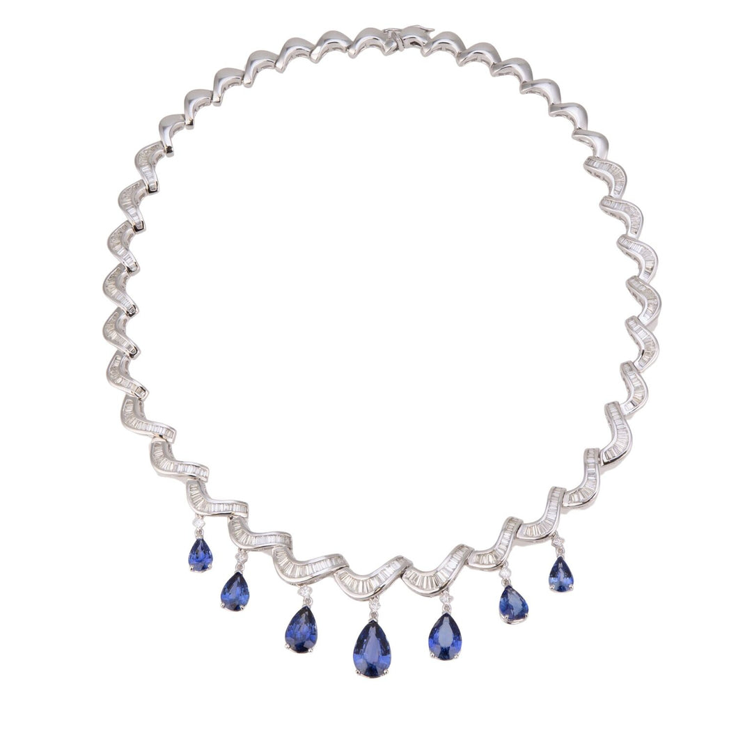 Collier vintage World Diamond Group avec goutte de diamants et saphirs GPU409DZB-25140110050