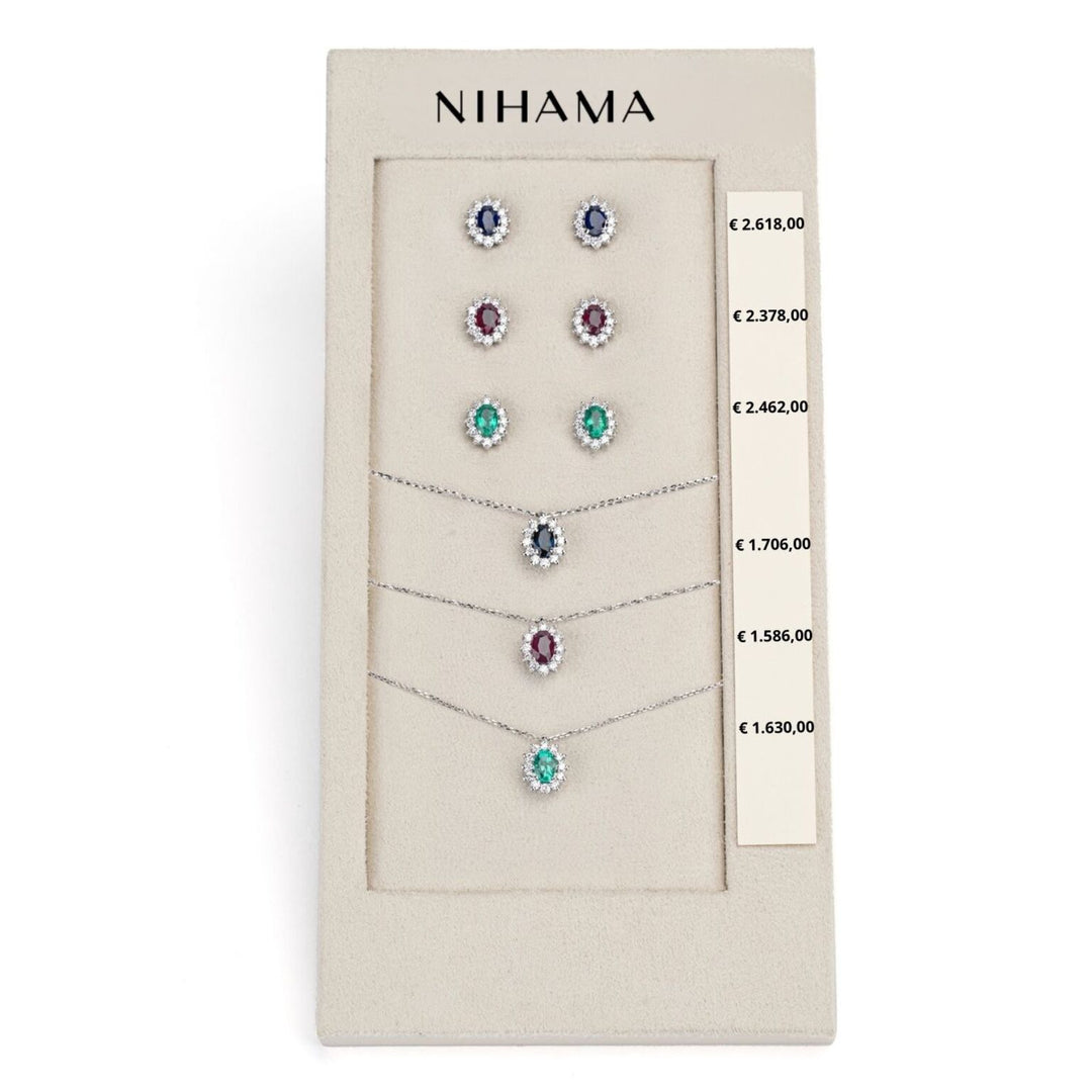 Nihama-Paket Kl. 5048 + oder 5031 9kt oval 7x5 Saphir, Rubin und Smaragd tr. N.LIGHTBOX.12-T9K