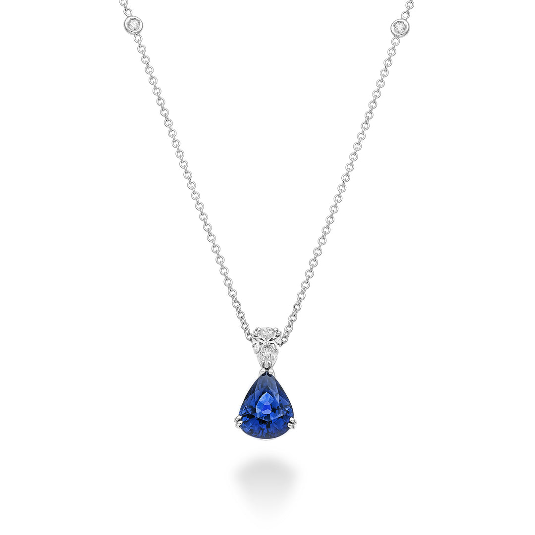 Golay ketting saffier druppel 10x8 en diamant druppel GPU018DIZB810-23083110062