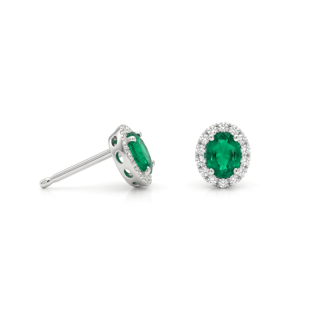 Nihama oder 18 Karat ovaler Smaragd 5x4 mit Diamantumrandung NO5184O4BE