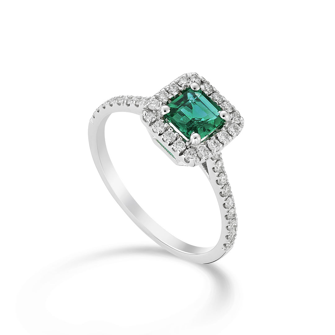 Golay octagonal emerald ring 5x5 diamond outline AEC001DISM-22322110012