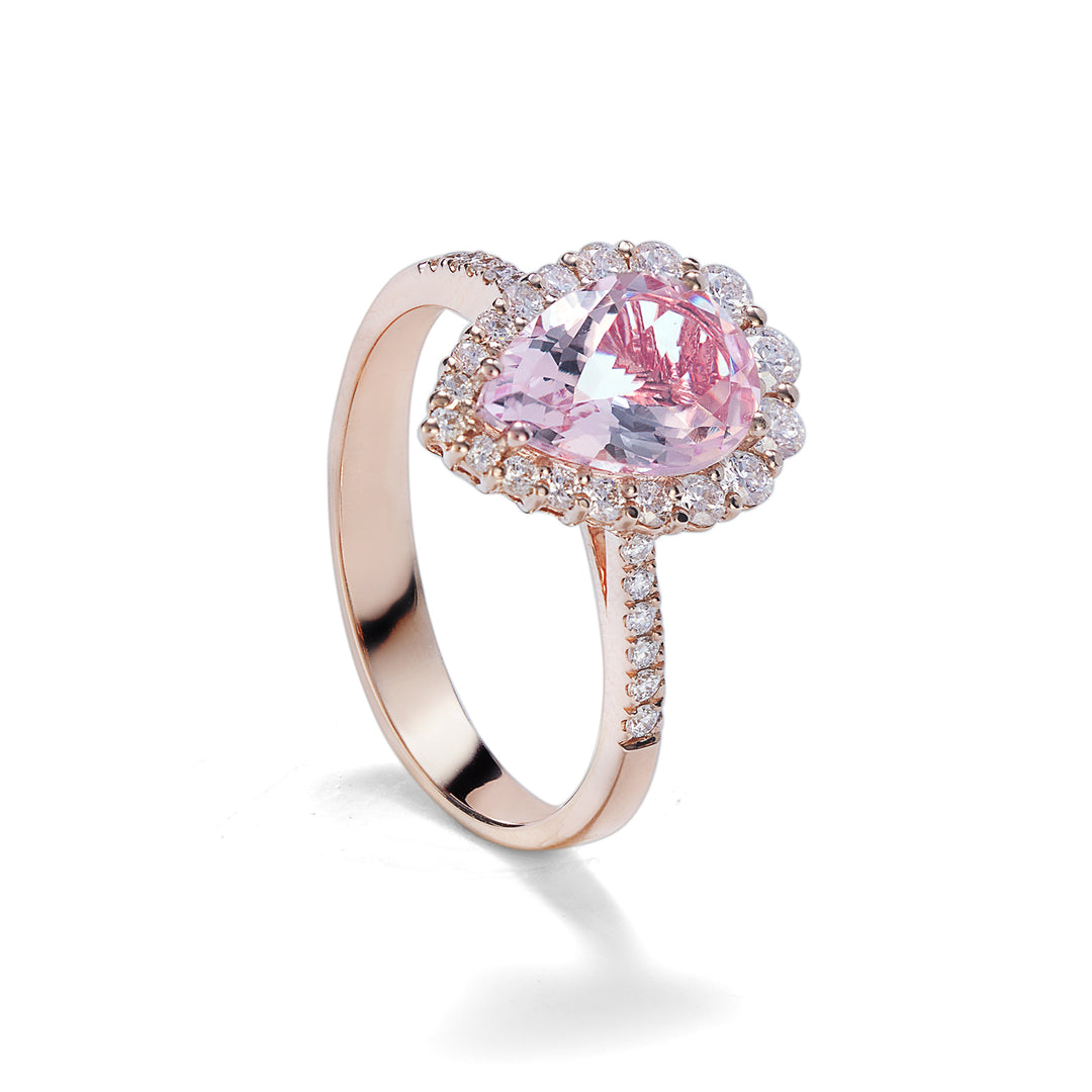 World Diamond Group ring kunzite drop 10x7 and diamond outline ACLC117DIKZ2-23194110114