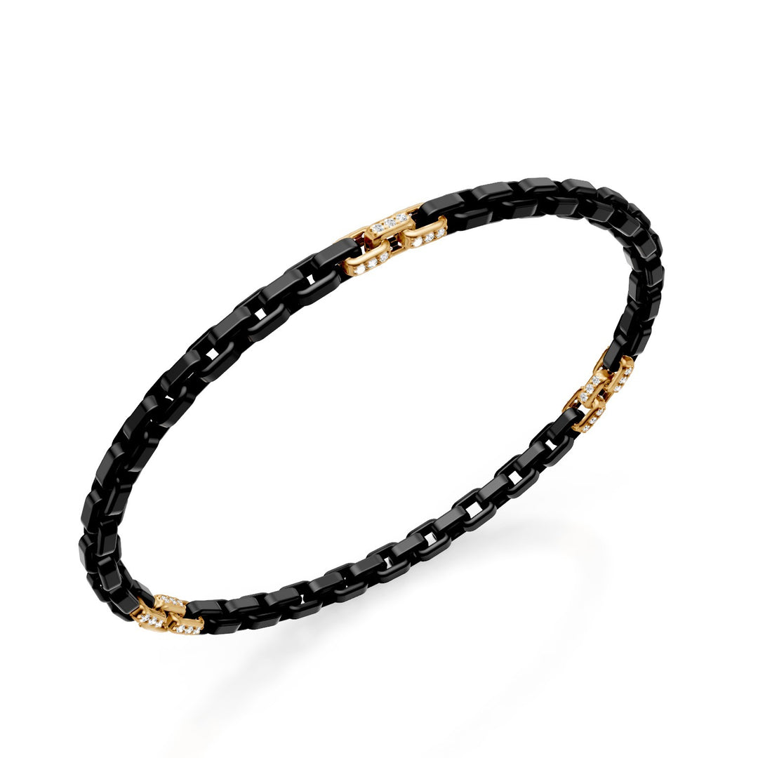 Golay-Armband aus schwarzem Titan, mit 9 Pavé-Einsätzen aus 18-karätigem Gelbgold, quadratisches Glied, 18,5 cm GBR033E9O1DINE-185