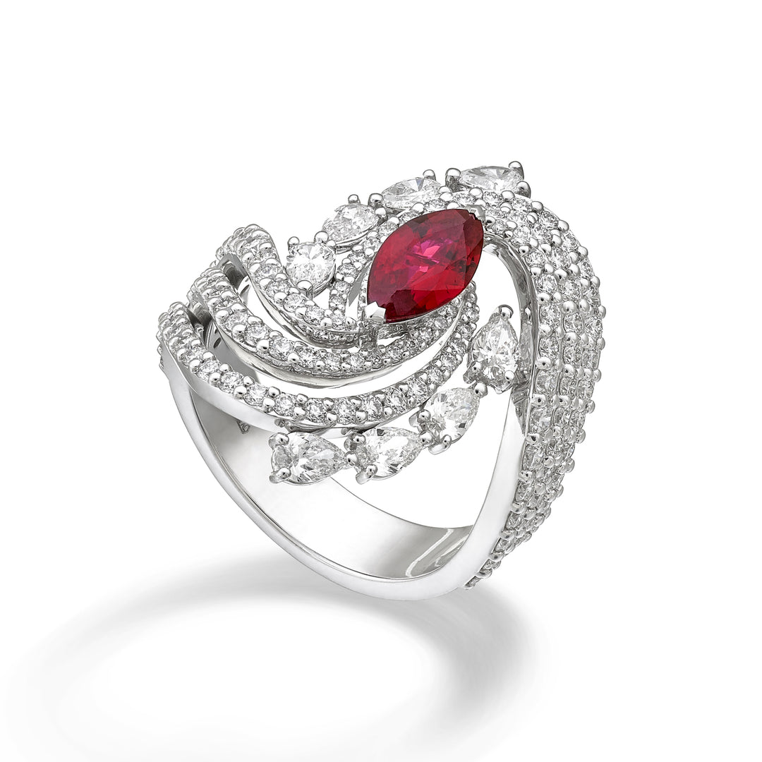 Golay vortex band ring with central marquise ruby AFS711DRU-25143110379