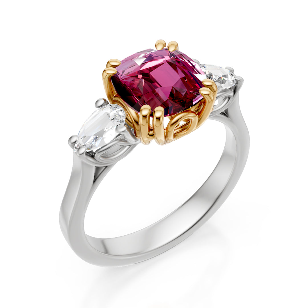 Golay 8x7 cushion ruby ring and lateral drops APU503DRU-24319110098