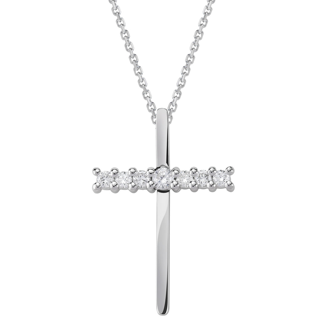 Collier Golay grande croix 7 diamants sur axe court PCR008DI2-18082110107