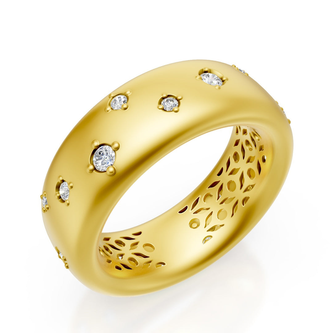 Golay 18k gouden ring met smalle band en verspreide diamanten, satijngeel, maat 14 GAN022O1DIS-14