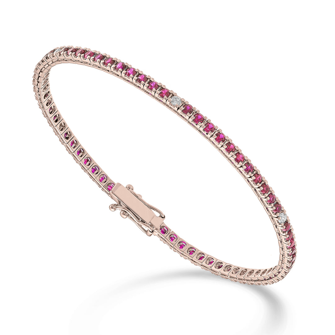 Nihama br tennis 18k rubies 2.90 ct diamonds 0.22 cm 17.5 rose gold - 71 settings NBTQ250RBRDIO3