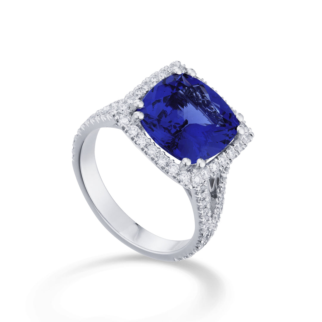 Golay tanzanite ring 9x9 cushion and double shank inc ACLC096DITZ99-22103110089