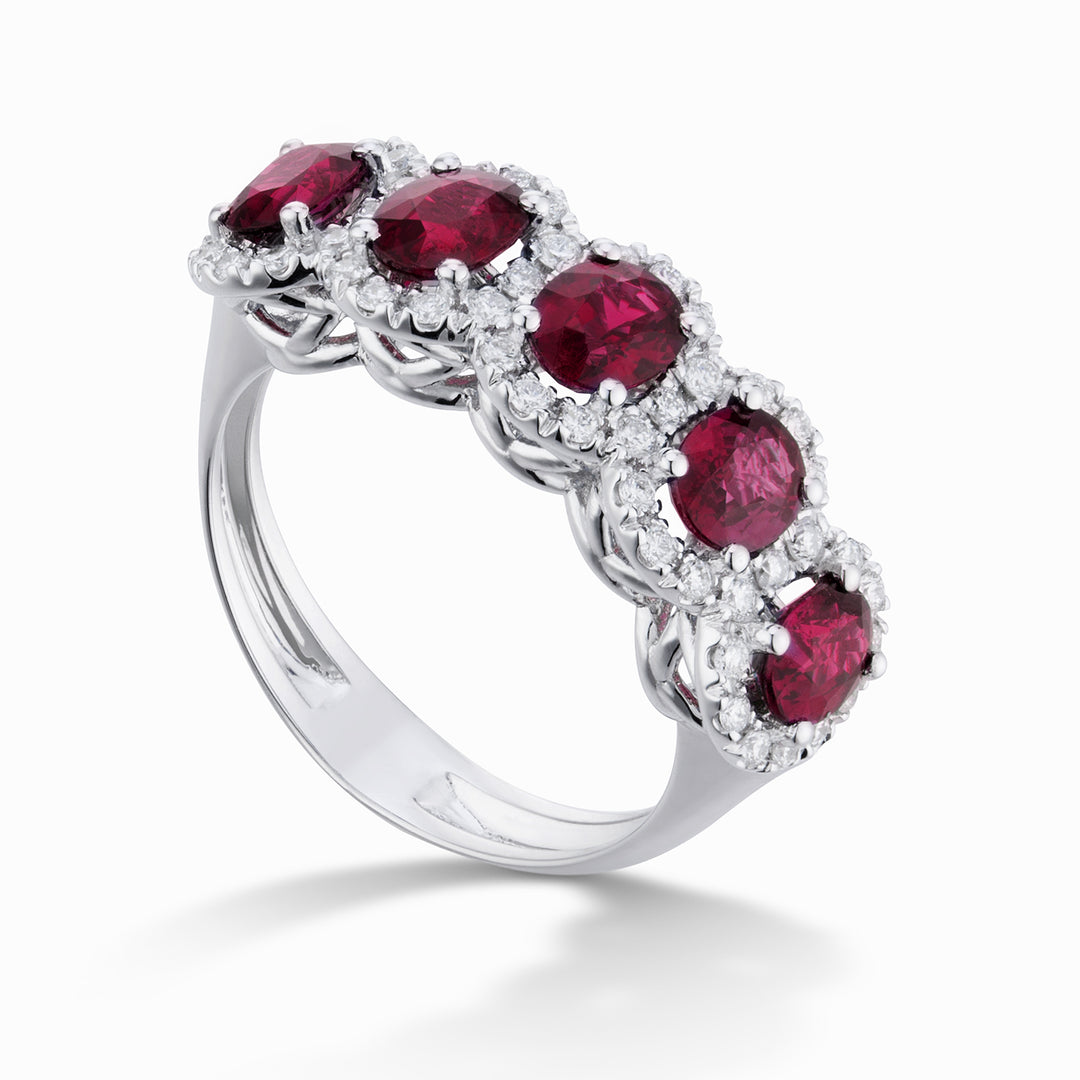 Golay ring with 5 oval rubies 5x4 and contour diamonds ACL5123DIRU45-25092110141