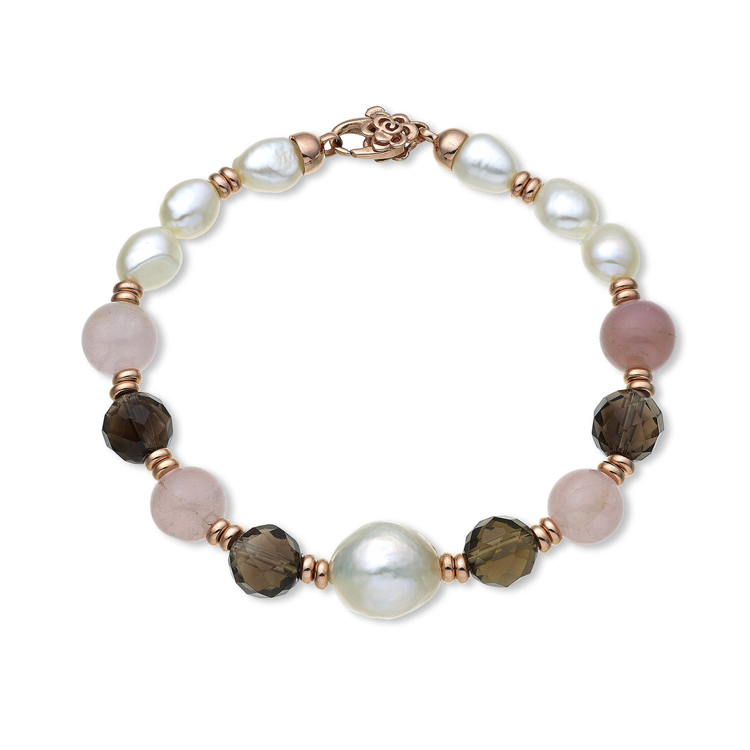 Nihama br ag925 fw bar 6/7 nucl. 11/12 opale rose et quartz fumé 8mm NB7452A3QUARZOFUME