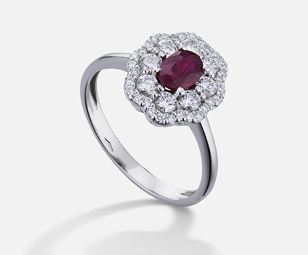 Nihama an 18k ruby ​​n. oval 6x4 ct.0.57 dia ct.0.63 NA5114O4RBN057