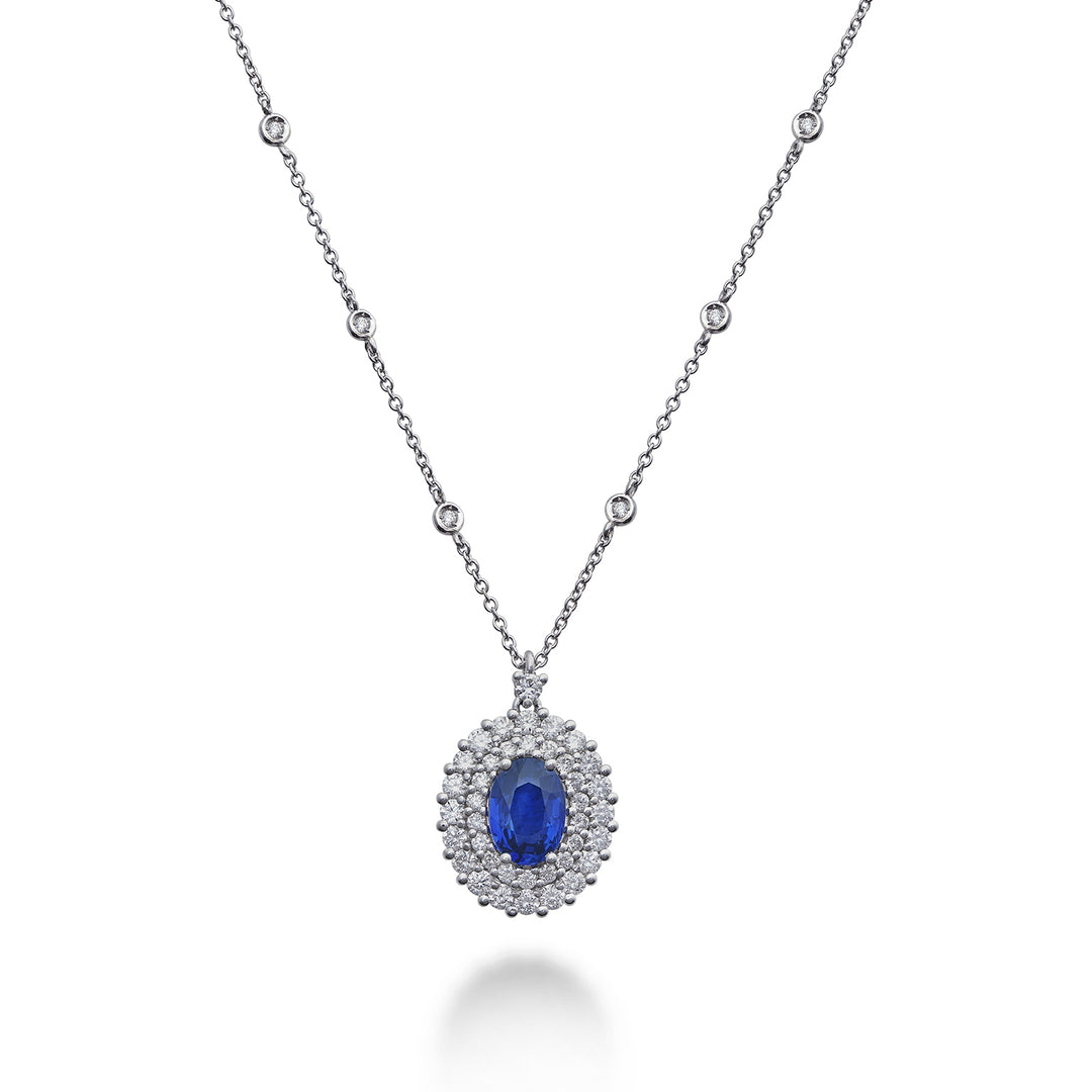 Collier saphir ovale Golay 6x4 avec double contour PCL128DIZB64-22160110006
