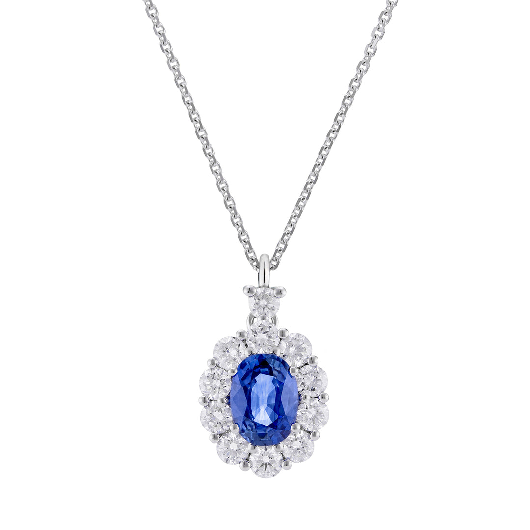 Golay necklace 6x5 oval sapphire and diamond outline PCL043DIZB1-26111110420