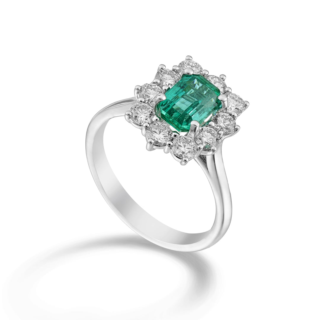 Bague émeraude octogonale Golay 7x5 contour 10 pierres ACLC488DSM75-24242110064