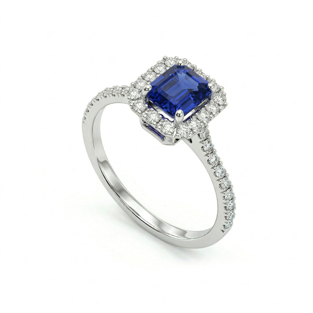 Bague saphir bleu octogonale Golay 7x5 et diamants ACLC072DIZB3-25274110249