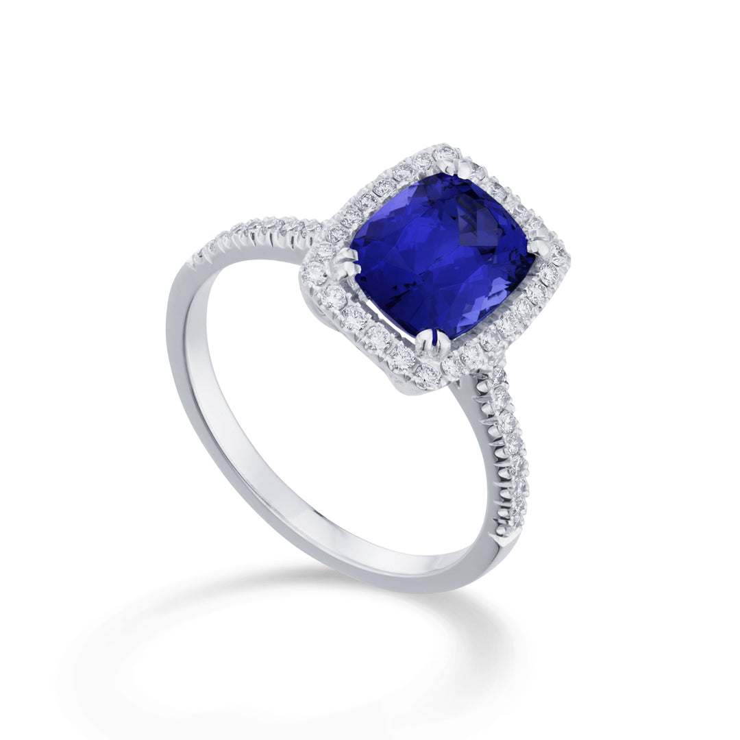 Bague coussin tanzanite Golay 7x7 et diamants ACLC076DITZ77-26156110187