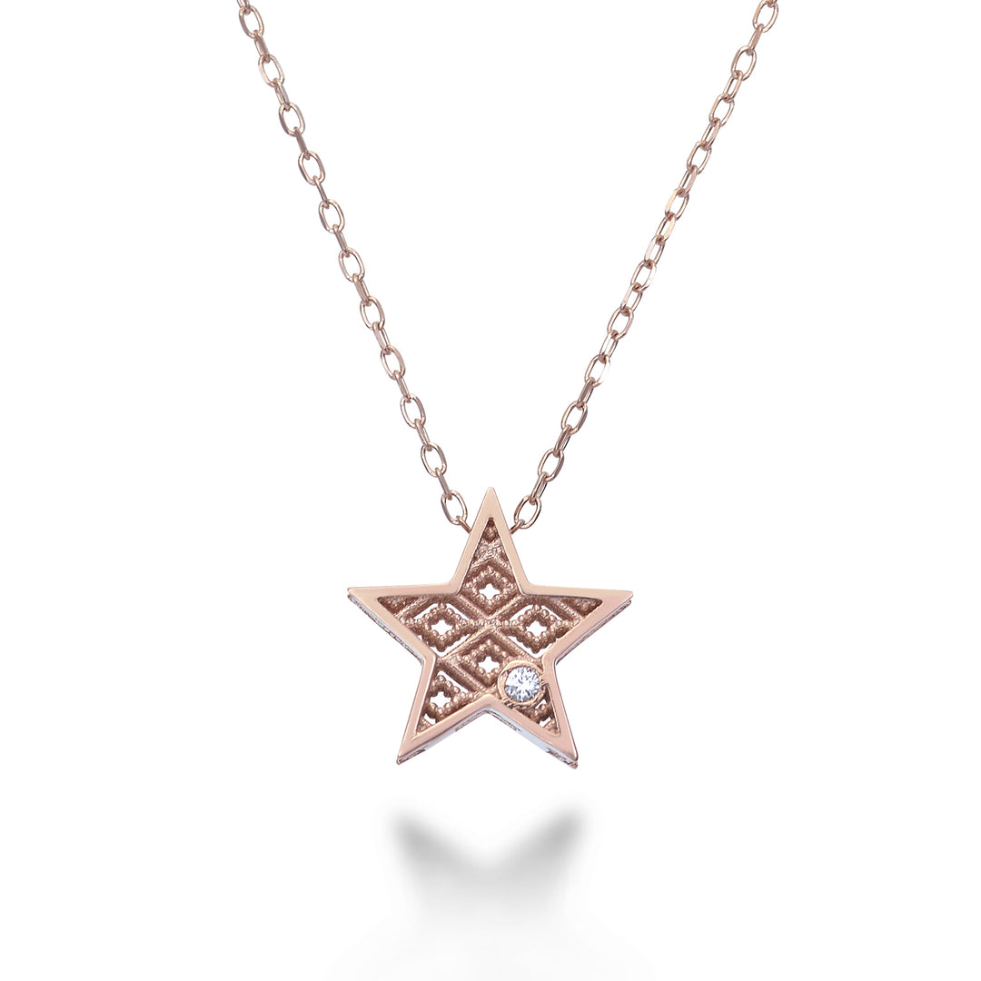 Nihama cl 18k roségouden ster diam. ct.0,01 NDSTELLAO3