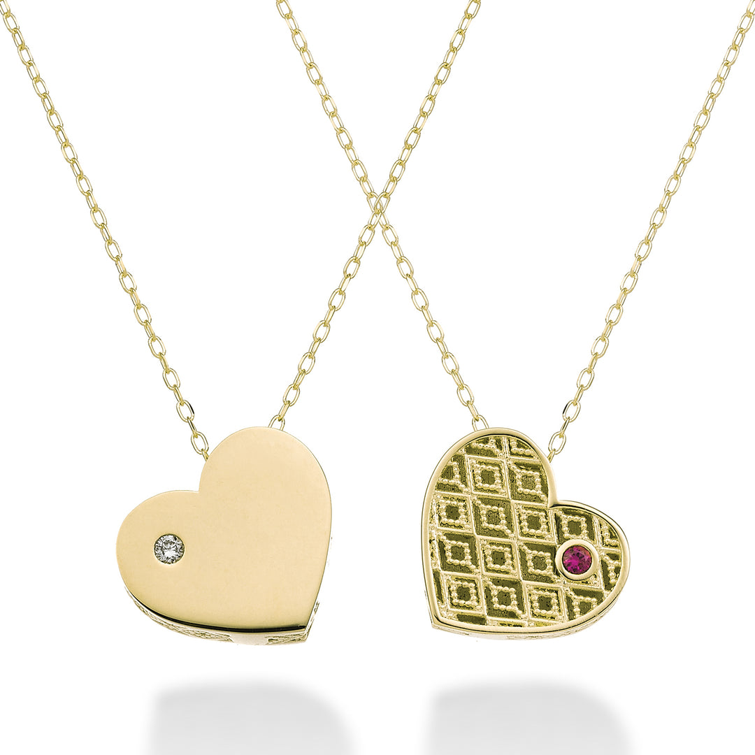 Nihama cl 18k medium heart one side polished yellow gold diam. 0.01 ct ruby 0.01 ct NDHEARTMLO1