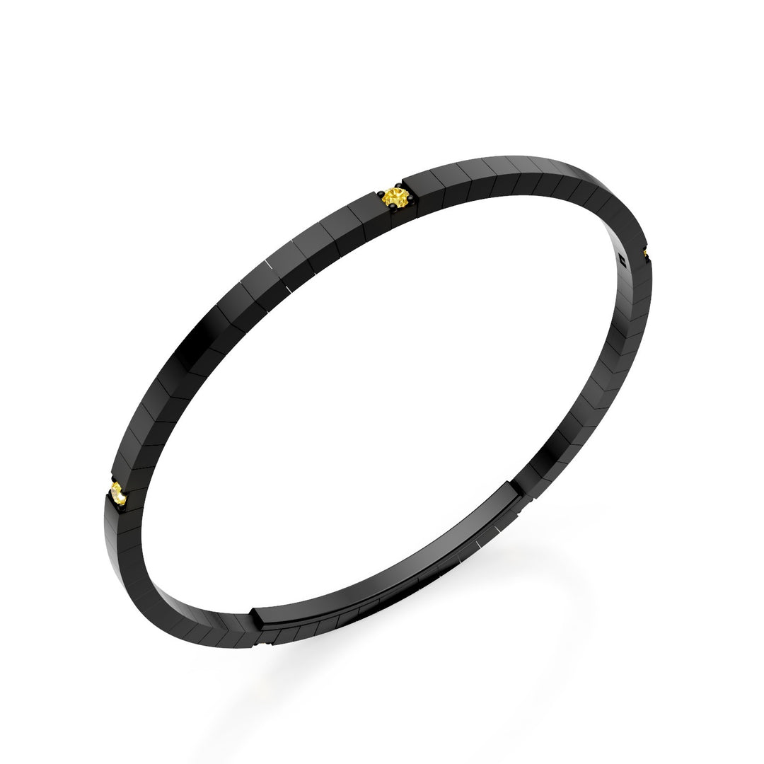 X-Diamond tennisarmband in zwart titanium met vijf lab-spots g.d. fancy gele en vlindersluiting, 18,5 cm, tweede maat LXDBRT012S5FYNE-185