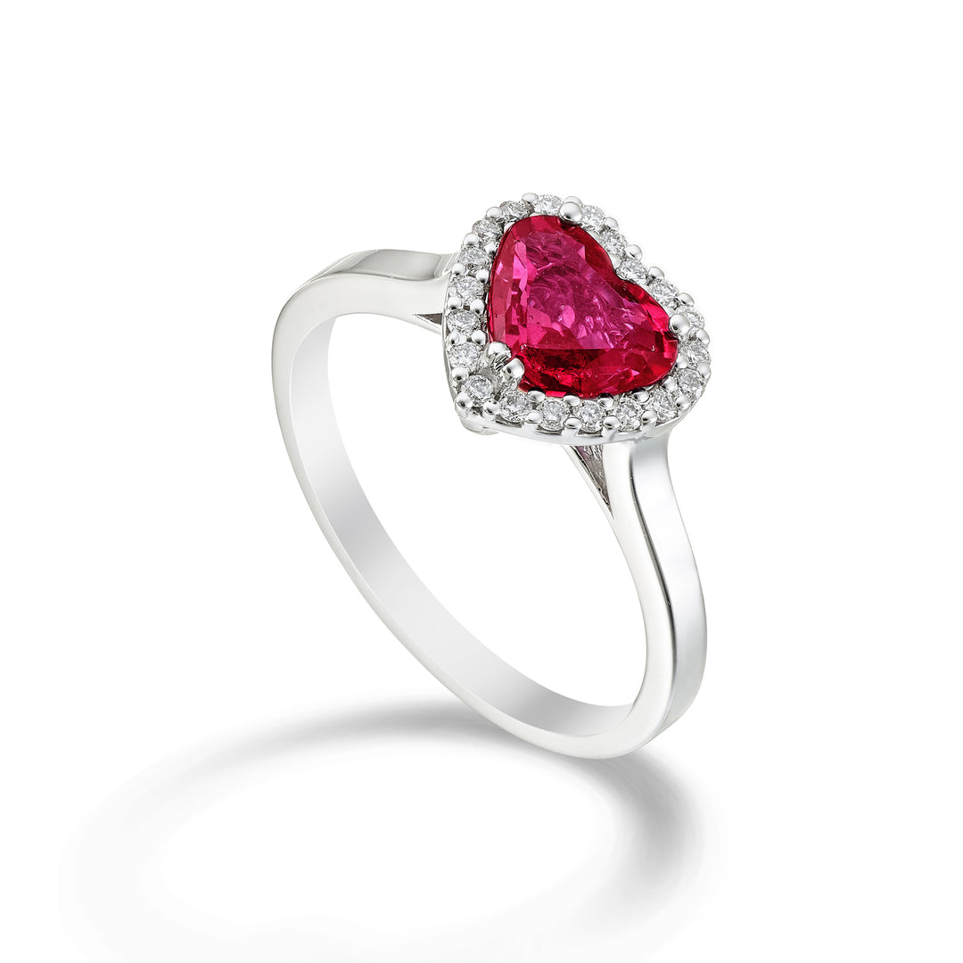 Golay heart ruby ring 6x7 and diamonds smooth shank ACT011DIRU67GL-23289110057