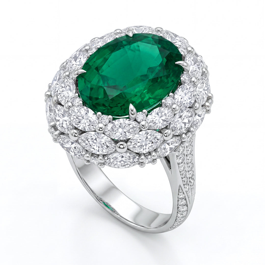 World Diamond Group emerald ring, 1/2 moons and ovals APU084WDISM-16182110070