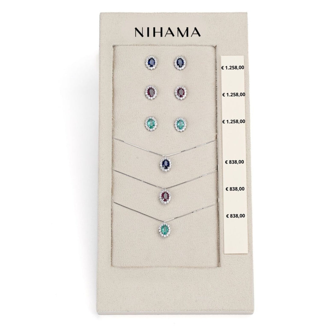 Nihama pakket cl 5086+ of 5068 18kt ovaal 6x4 saffier, robijn en smaragd nat. N.LIGHTBOX.16-N
