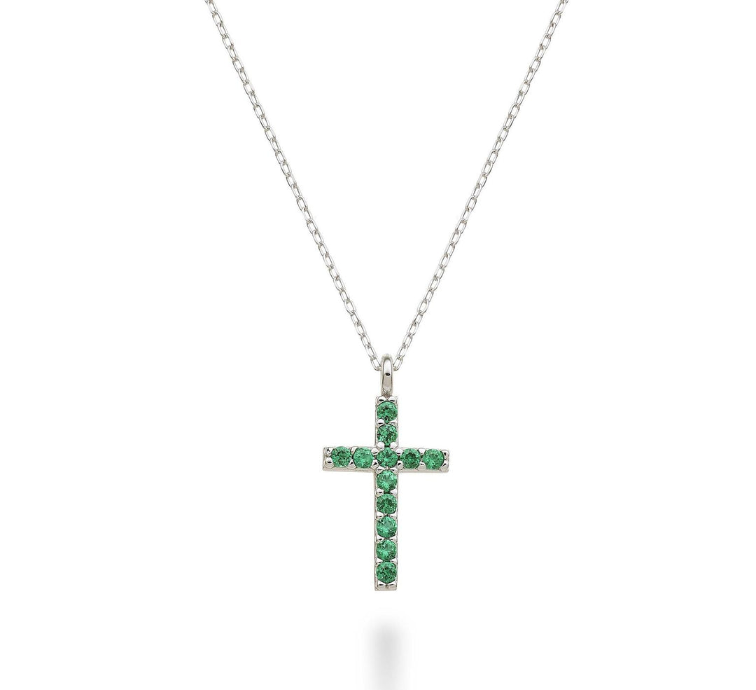 Nihama cl Croix 18 carats taille 4 (1,7 cm) or blanc avec émeraudes 0,20 ct NDCRO4O4SMR