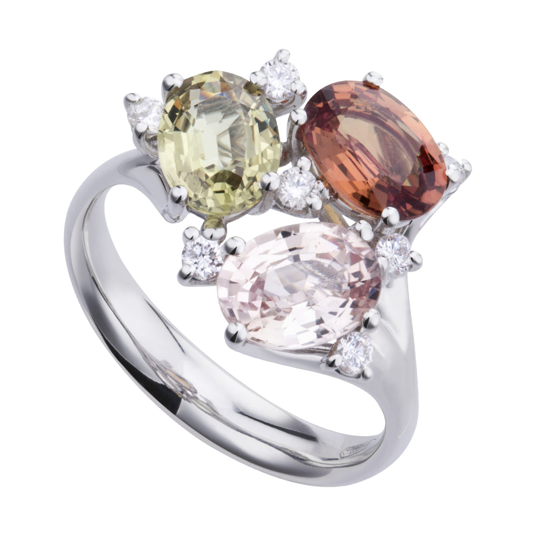 Bague trilogie Golay avec 6x8 saphirs multicolores et ATRM001DIZMC1-21042110024