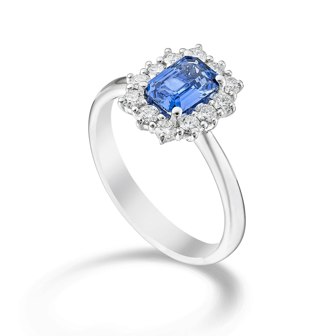 Golay sapphire ring 7x5 octagonal and contour 12 stones ACL058DIZB2-26181110072