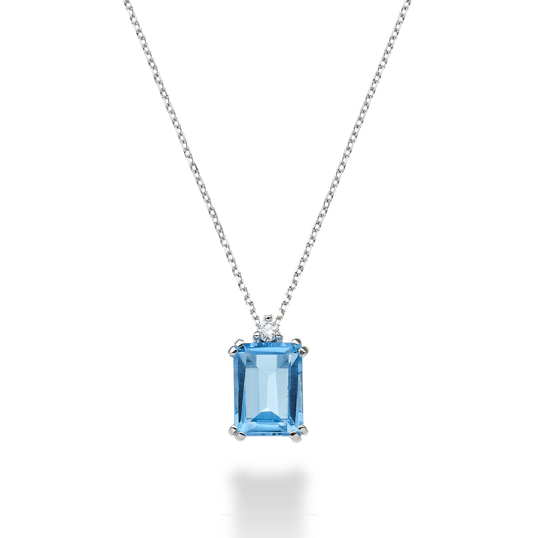 Mikiko cl 18k achthoekige blauwe topaas 8x6 ct.2,10 diam. ct.0,03 MPCL090DITPAZ3O4